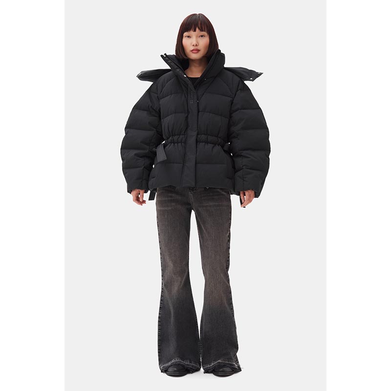 TECH SEERSUCKER OVERSIZED PUFFER JKT -BLACK-