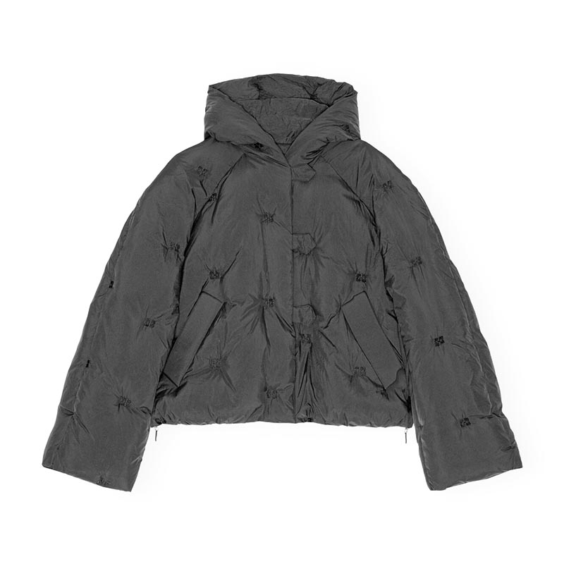 NYLON TECH PUFFER SHORT JKT -BLACK-