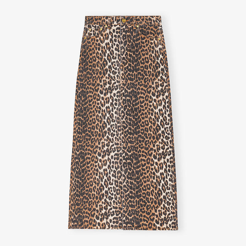 PRINT DENIM MAXI SLIT SK -LEOPARD-