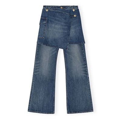 HEAVY WASHED DENIM FLARED SK JEANS -BLUE-