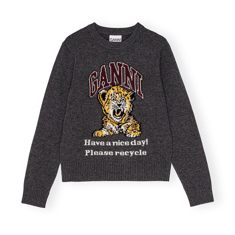 GRAPHIC WOOL MIX TIGER CREWNECK -GRAY-