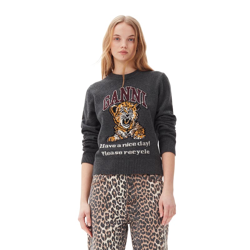 GRAPHIC WOOL MIX TIGER CREWNECK -GRAY-