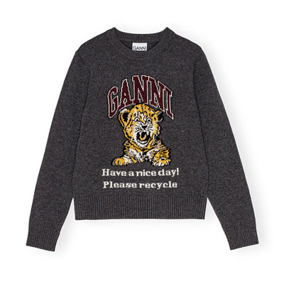 GRAPHIC WOOL MIX TIGER CREWNECK -GRAY-