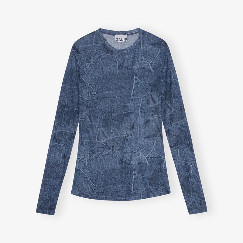 MARL MESH L/S CREW NECK BLOUSE -BLUE-