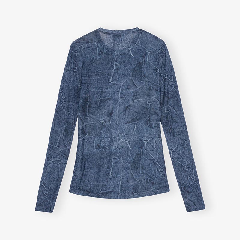 MARL MESH L/S CREW NECK BLOUSE -BLUE-