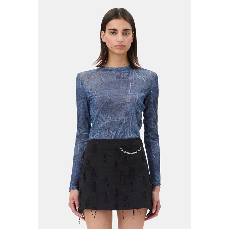 MARL MESH L/S CREW NECK BLOUSE -BLUE-