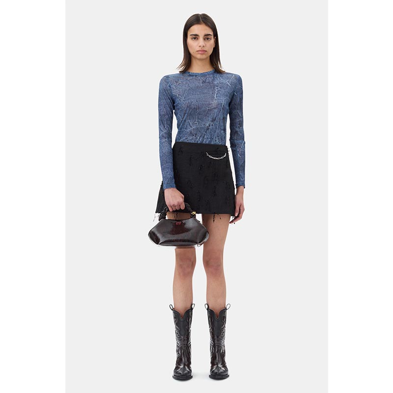 MARL MESH L/S CREW NECK BLOUSE -BLUE-