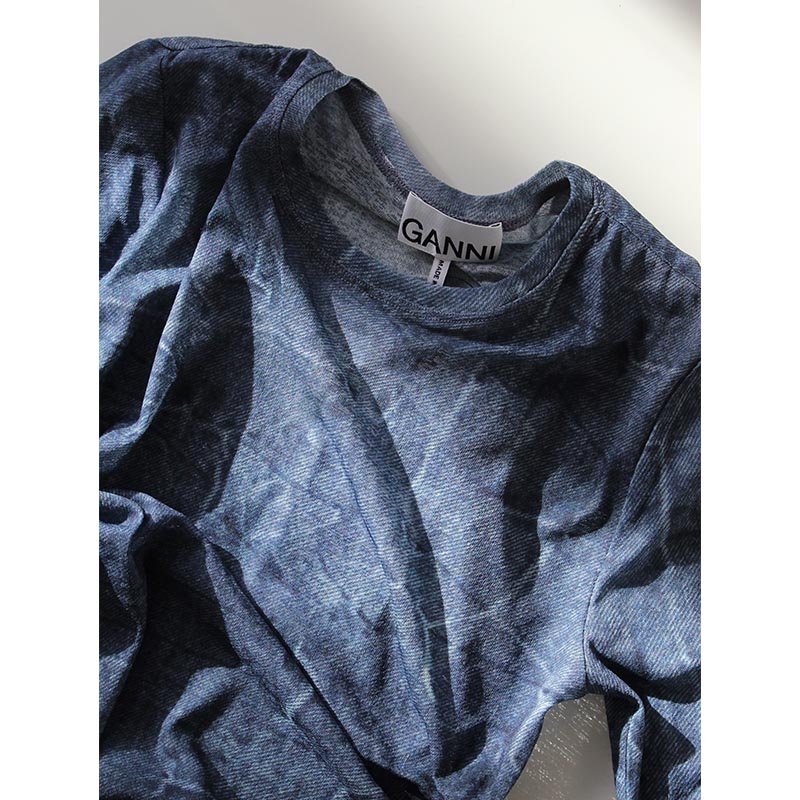 MARL MESH L/S CREW NECK BLOUSE -BLUE-