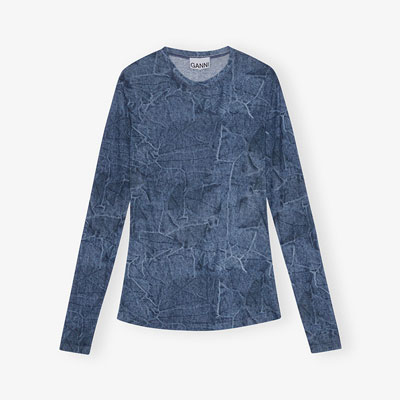 MARL MESH L/S CREW NECK BLOUSE -BLUE-