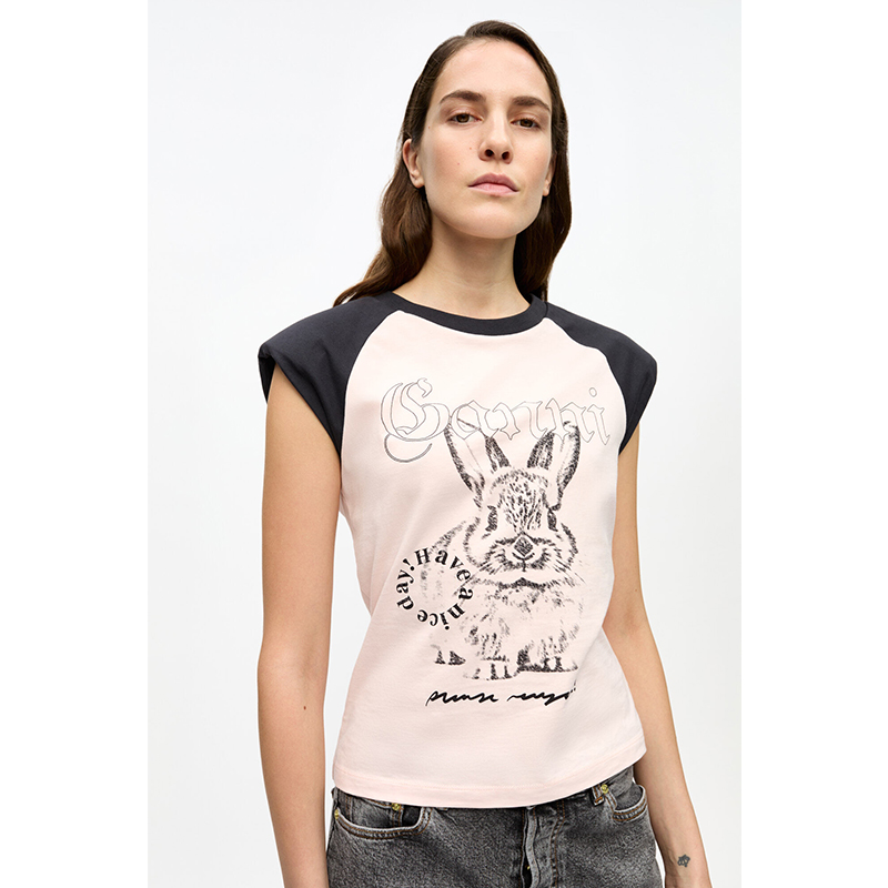BASIC JERSEY BUNNY RAGLAN T-SHIRT -PINK-