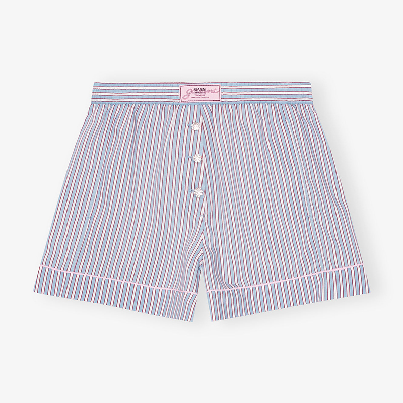 YARN DYED STRIPE ELASTICATED SHORTS -BLUE-