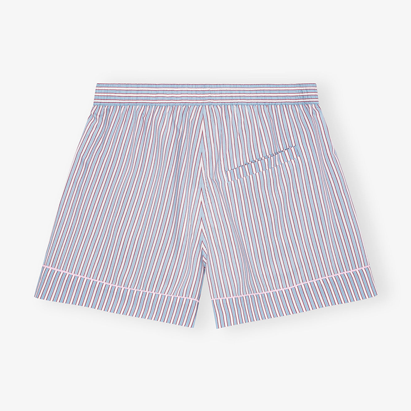 YARN DYED STRIPE ELASTICATED SHORTS -BLUE-