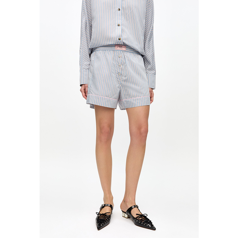 YARN DYED STRIPE ELASTICATED SHORTS -BLUE-