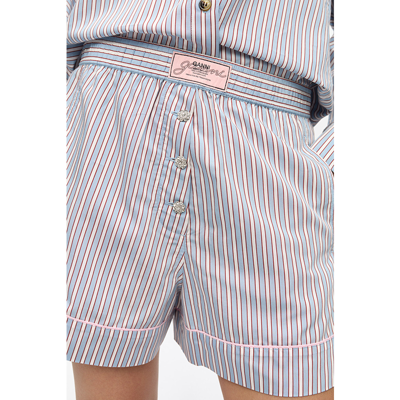 YARN DYED STRIPE ELASTICATED SHORTS -BLUE-