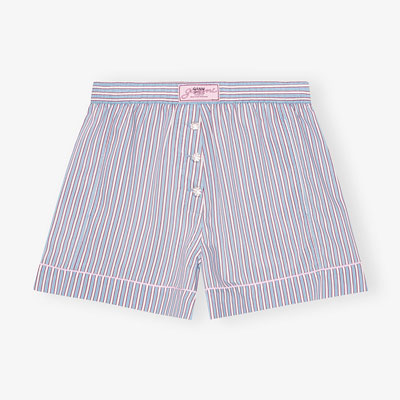 YARN DYED STRIPE ELASTICATED SHORTS -BLUE-