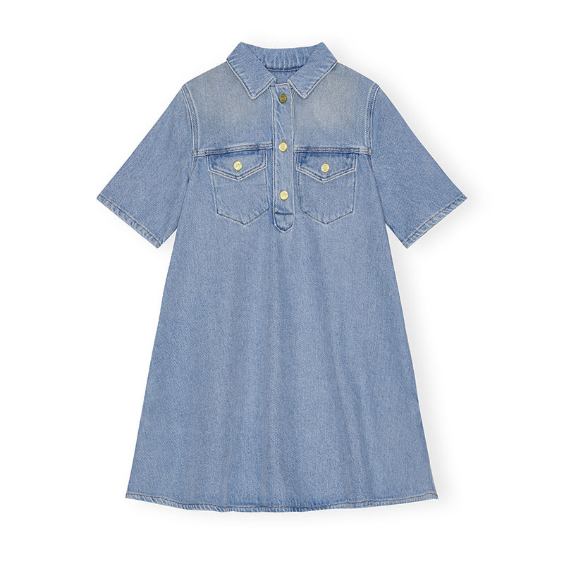 HEAVY DENIM MINI DRESS -BLUE-