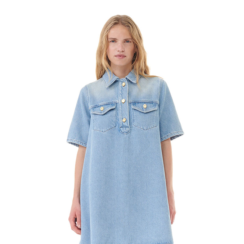 HEAVY DENIM MINI DRESS -BLUE-