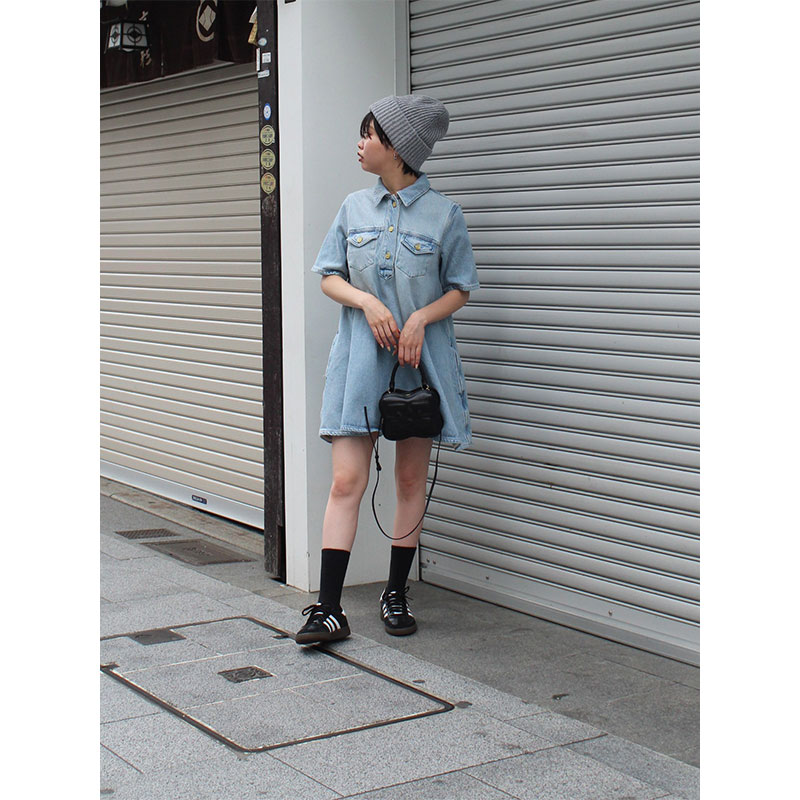 HEAVY DENIM MINI DRESS -BLUE-