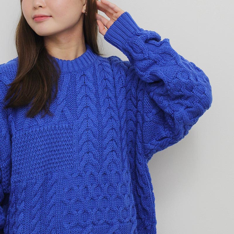 MULTI STITCH ARAN CREW PULLOVER -2.COLOR-