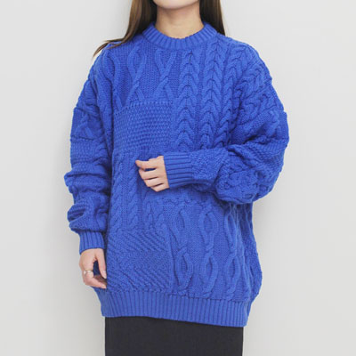 MULTI STITCH ARAN CREW PULLOVER -2.COLOR-