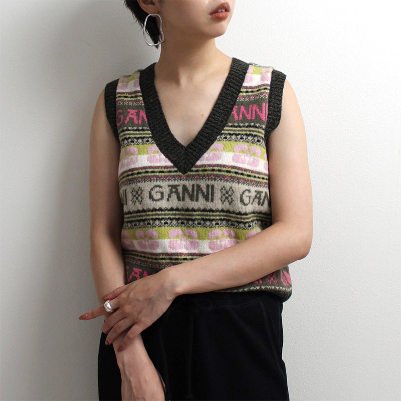 GANNI(ガニー)/LOGO WOOL MIX VEST