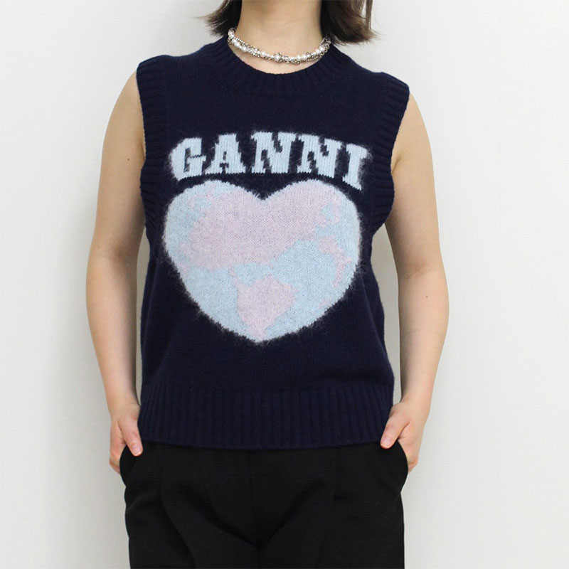 GRAPHIC SOFT WOOL MIX VEST -NAVY-