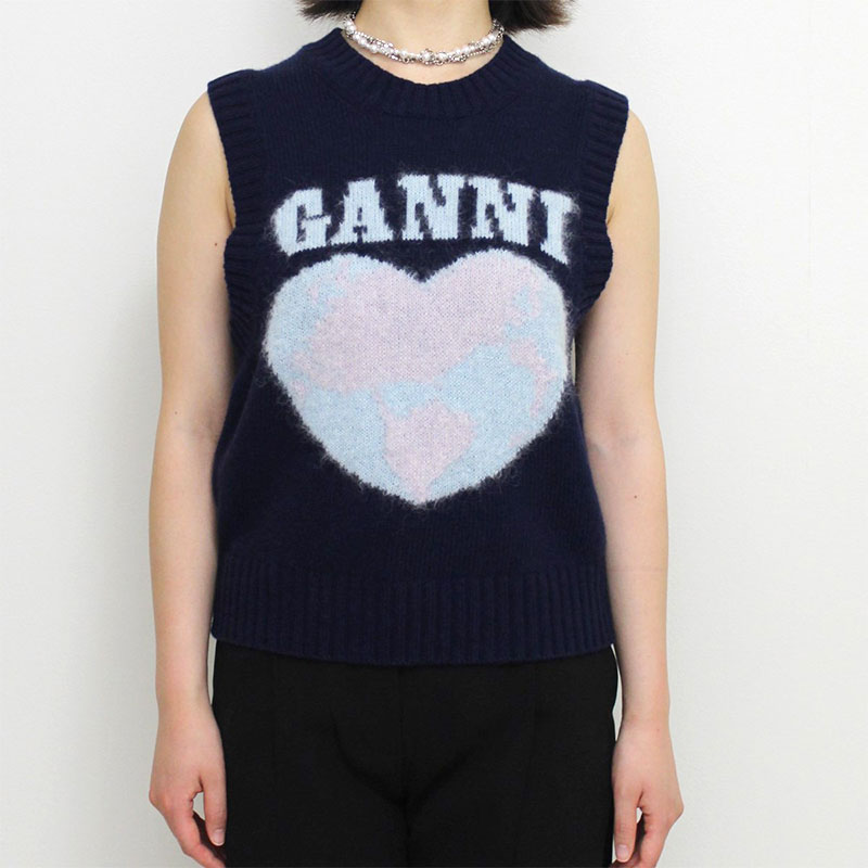 GRAPHIC SOFT WOOL MIX VEST -NAVY-