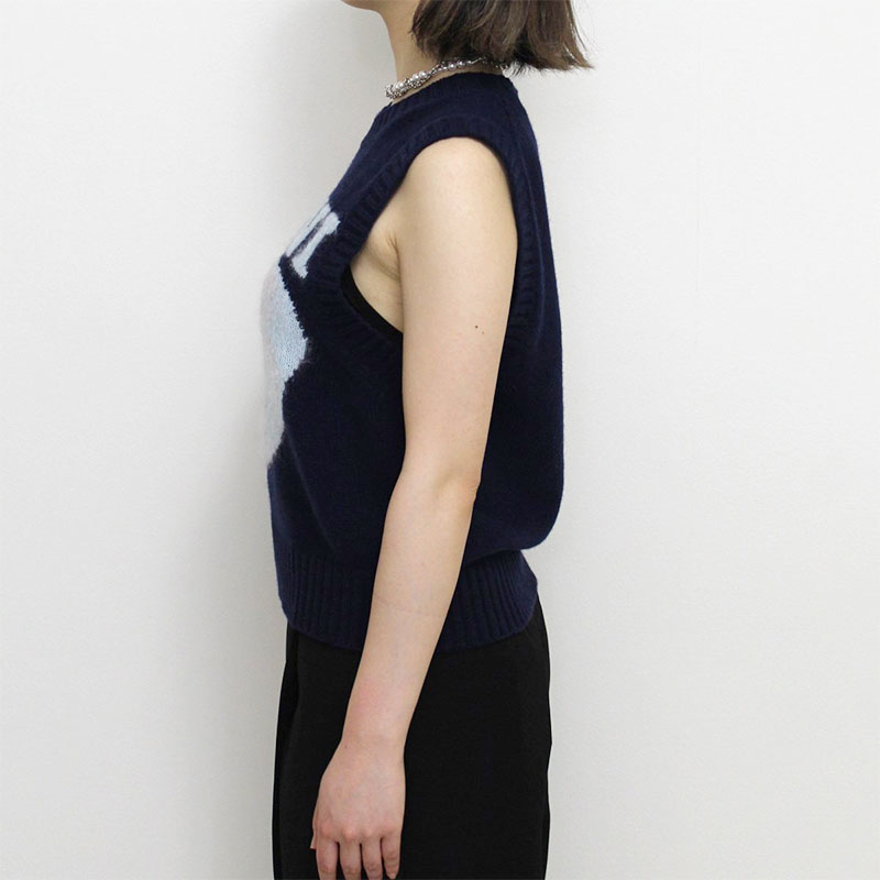 GRAPHIC SOFT WOOL MIX VEST -NAVY-