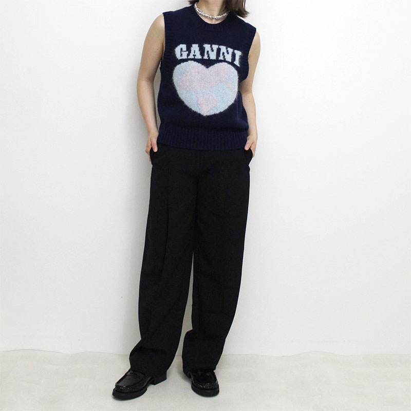 GRAPHIC SOFT WOOL MIX VEST -NAVY-