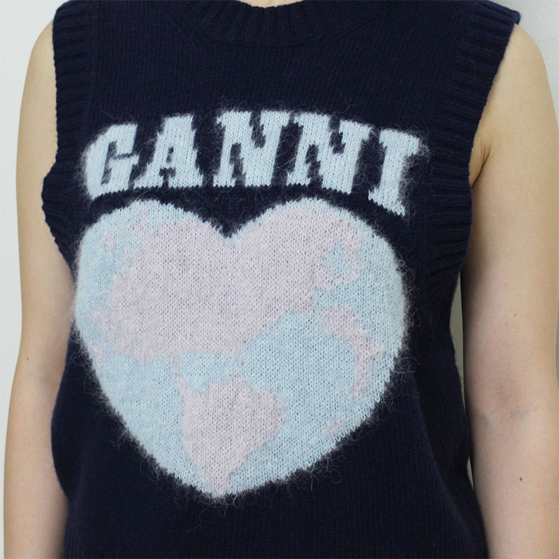 GRAPHIC SOFT WOOL MIX VEST -NAVY-