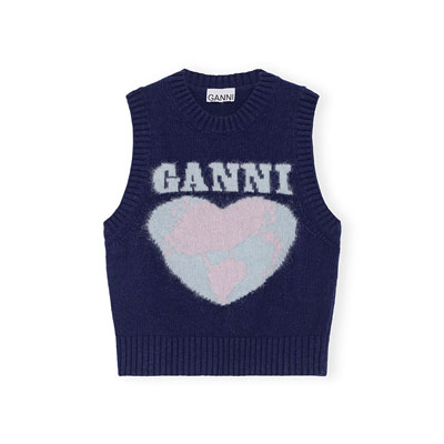 GRAPHIC SOFT WOOL MIX VEST -NAVY-