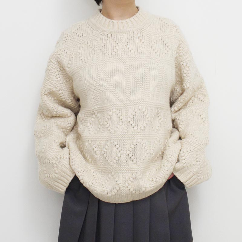 WOOL COTTON BUBBLE O-NECK -BEIGE-