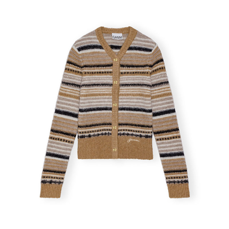 SOFT WOOL STRIPE CARDIGAN -BROWN-