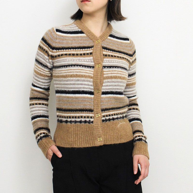 SOFT WOOL STRIPE CARDIGAN -BROWN-