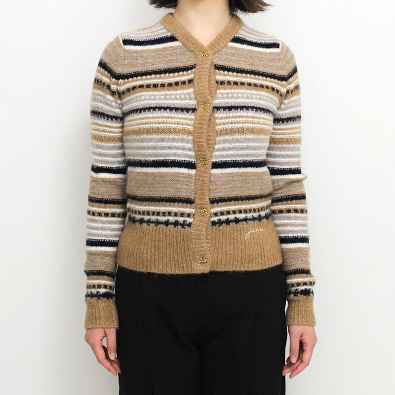 SOFT WOOL STRIPE CARDIGAN -BROWN-