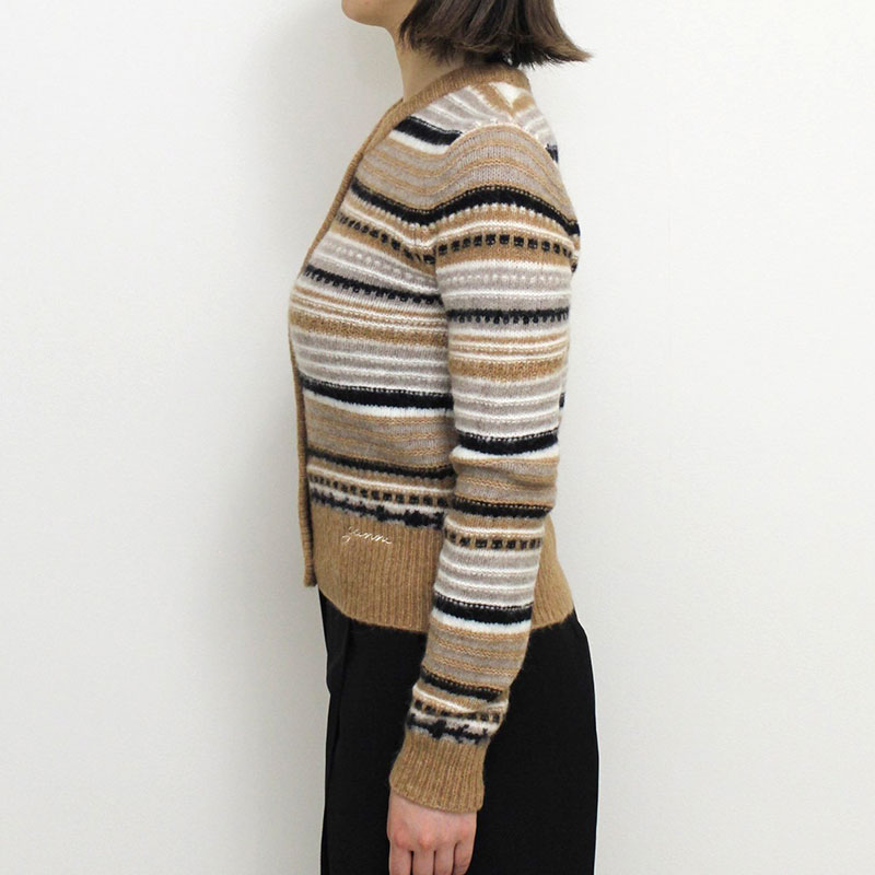 SOFT WOOL STRIPE CARDIGAN -BROWN-