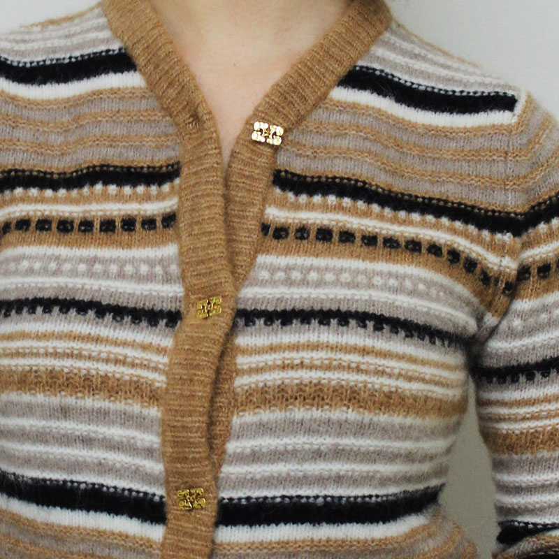 SOFT WOOL STRIPE CARDIGAN -BROWN-