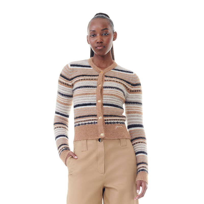 SOFT WOOL STRIPE CARDIGAN -BROWN-