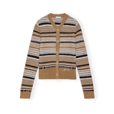 SOFT WOOL STRIPE CARDIGAN -BROWN-