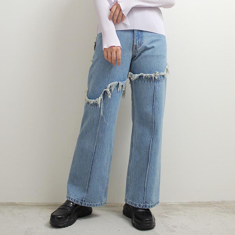 FRINGE DENIM PANTS -LT BLUE- | IN ONLINE STORE