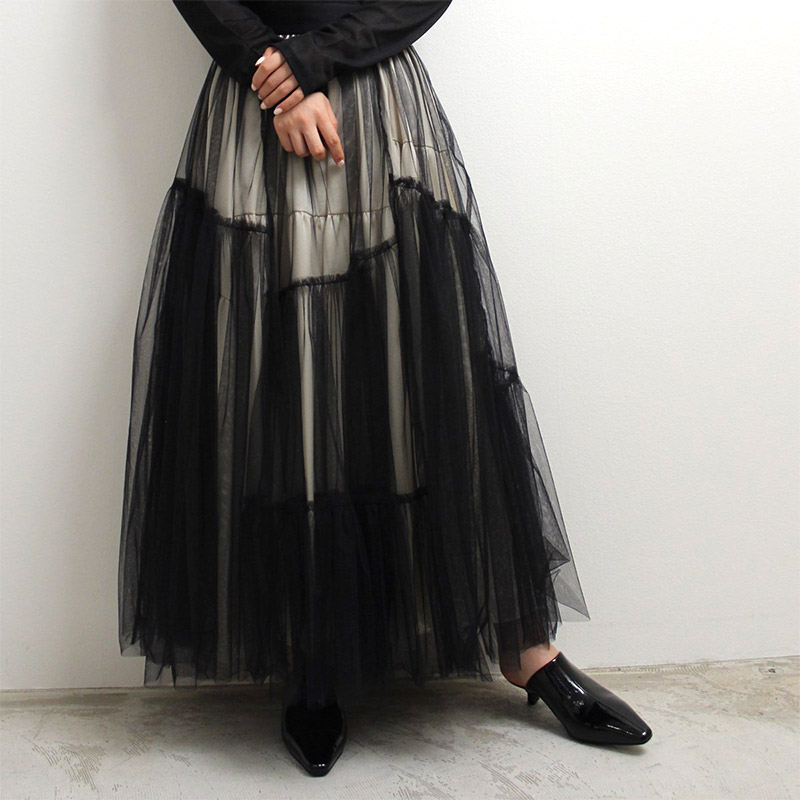 LEAF VEIN TULLE SK -BLACK- | IN ONLINE STORE