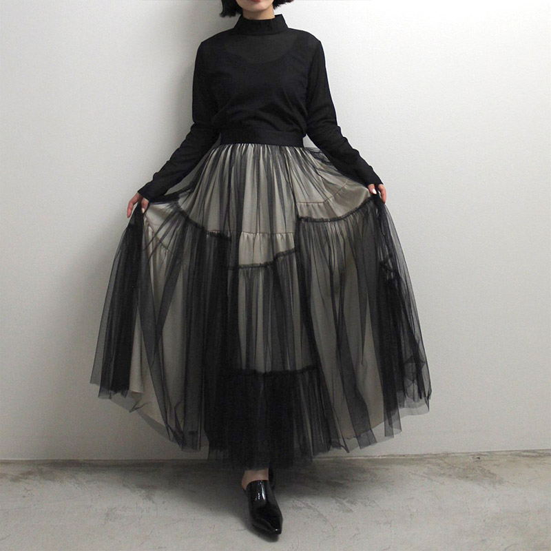 LEAF VEIN TULLE SK -BLACK- | IN ONLINE STORE