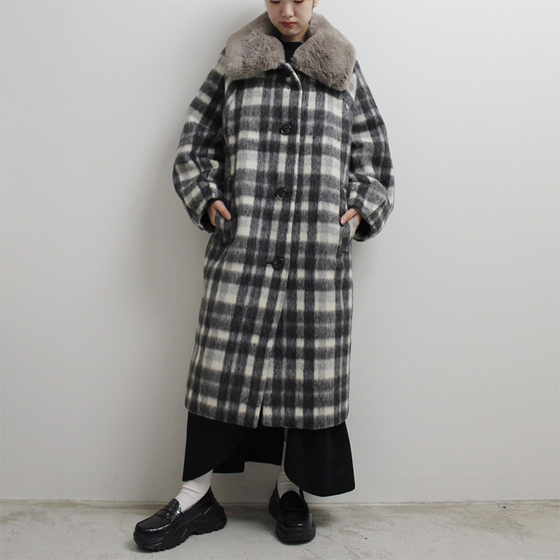 SHAGGY CHECK COAT -BLACK- | IN ONLINE STORE