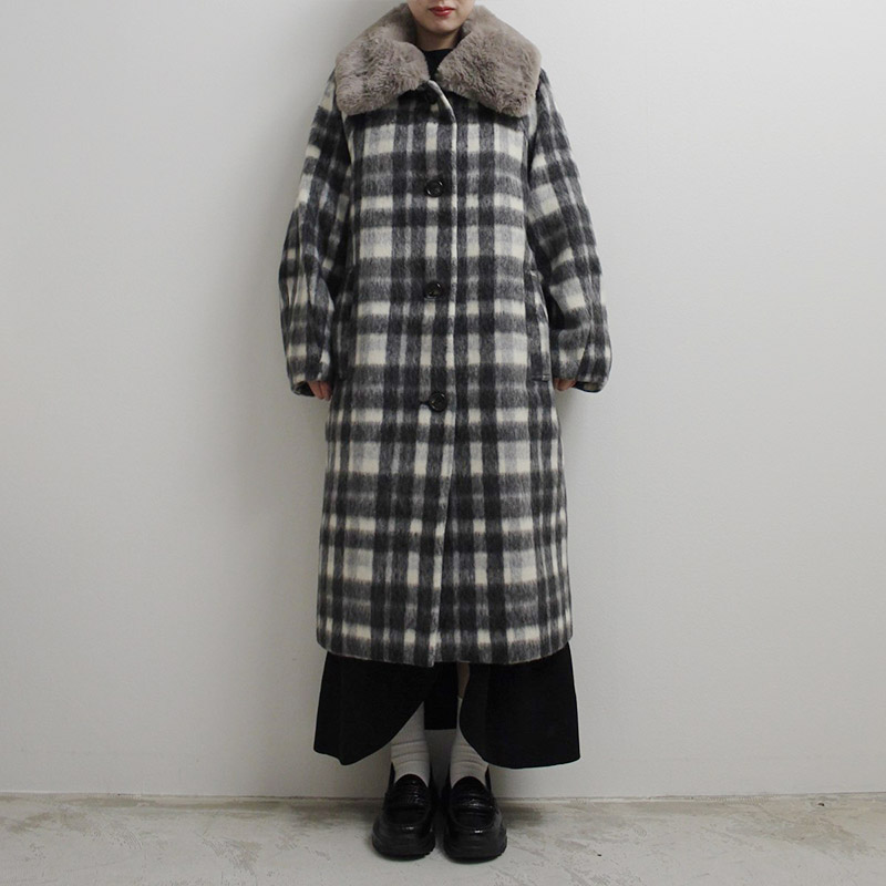 SHAGGY CHECK COAT -BLACK- | IN ONLINE STORE