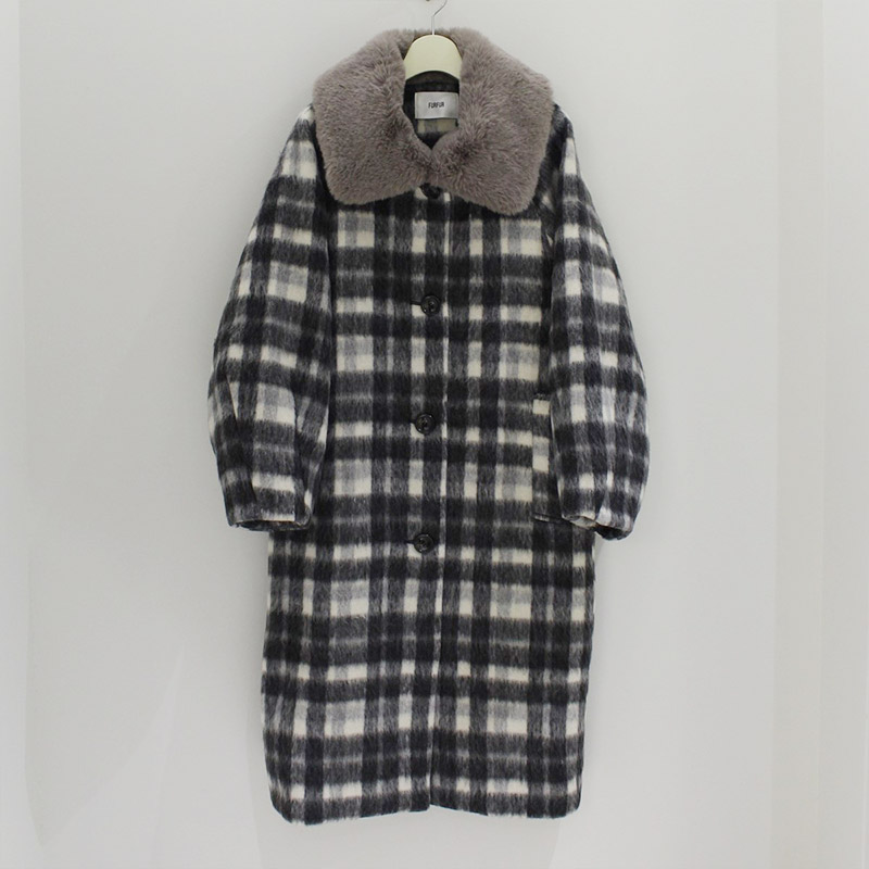 SHAGGY CHECK COAT -BLACK- | IN ONLINE STORE