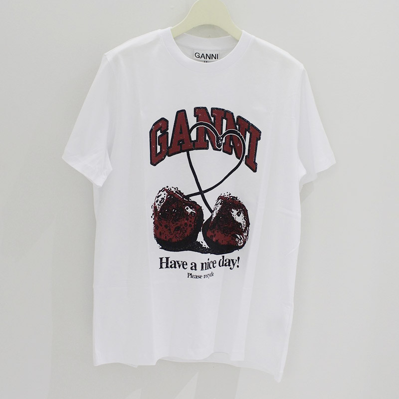 BASIC JERSEY CHERRY RELAXED T-SHIRT -WHITE-