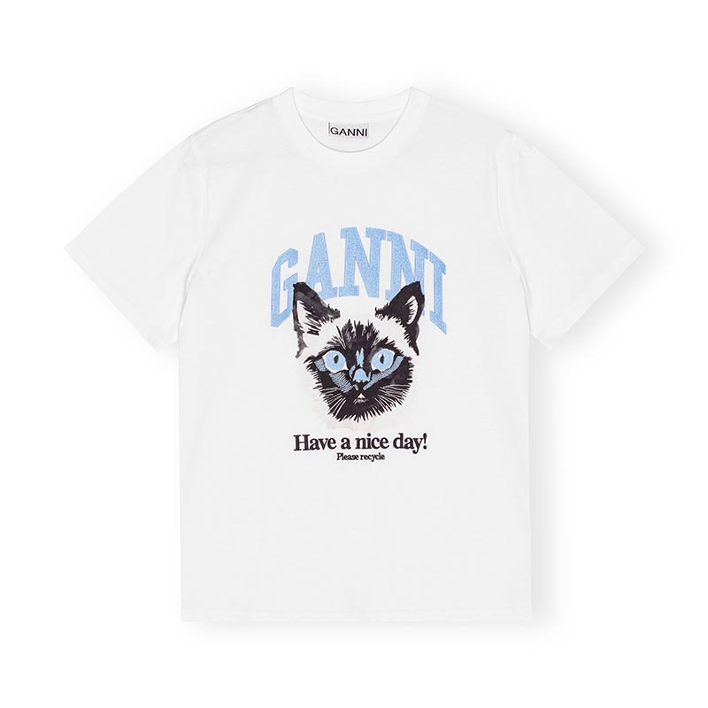 BASIC JERSEY CAT RELAXED T-SHIRT -WHITE-