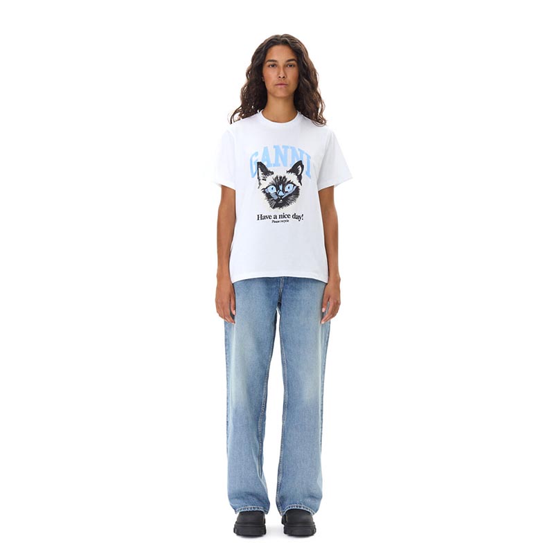 BASIC JERSEY CAT RELAXED T-SHIRT -WHITE-