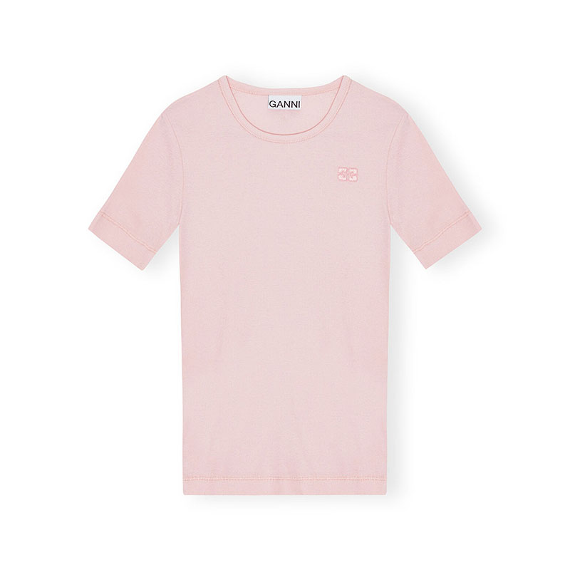 SOFT COTTON RIB SHORT SLEEVE T-SHIRT -PINK-