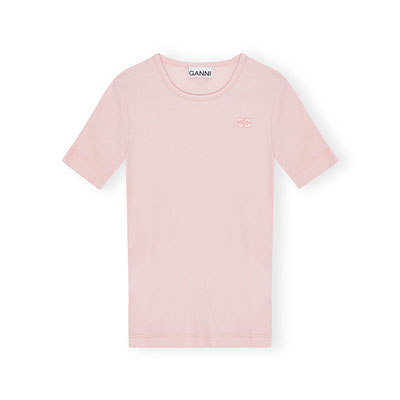 SOFT COTTON RIB SHORT SLEEVE T-SHIRT -PINK-